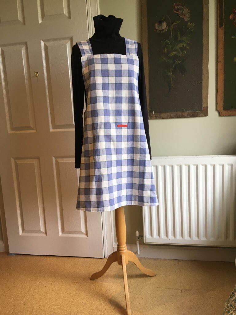 Blue / cream, large gingham check pinny
