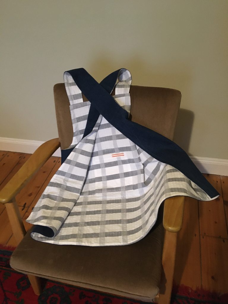 Tween-sized denim pinny, reverse view